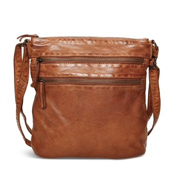 Pia Ries, rummelig skind crossbody, 066-cognac