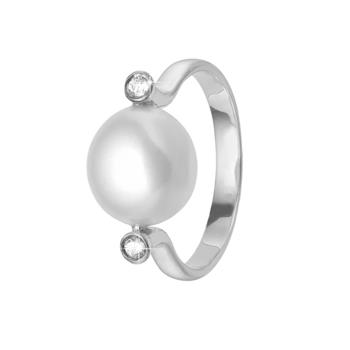Sølv ring med barok perle og zirkoner - Aagaard (str. 55)