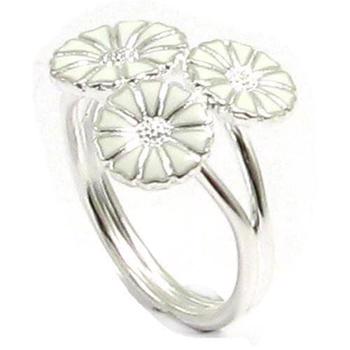 Lund 3 blomst 2x7,5 mm og 1x9 mm Marguerit fingerring i sølv m/ hvid emalje