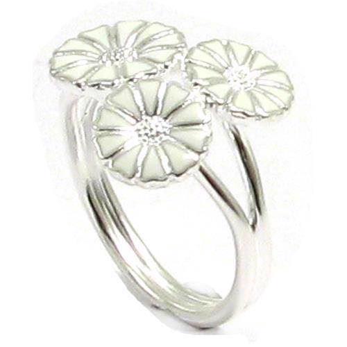 Lund 3 blomst 2x7,5 mm og 1x9 mm Marguerit fingerring i sølv m/ hvid emalje